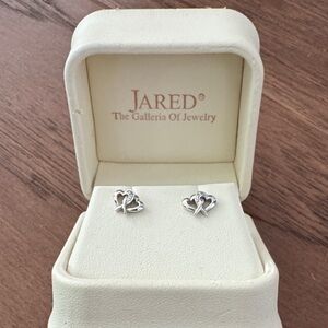 Jared Silver Heart Ribbon Stud Earrings
